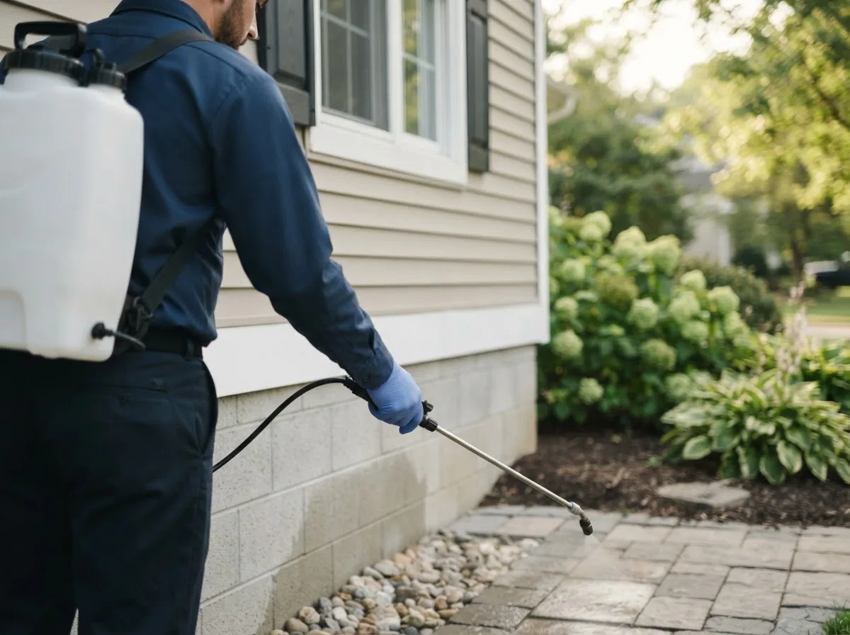 Pest control technician inspecting a home in Newfield, NJ